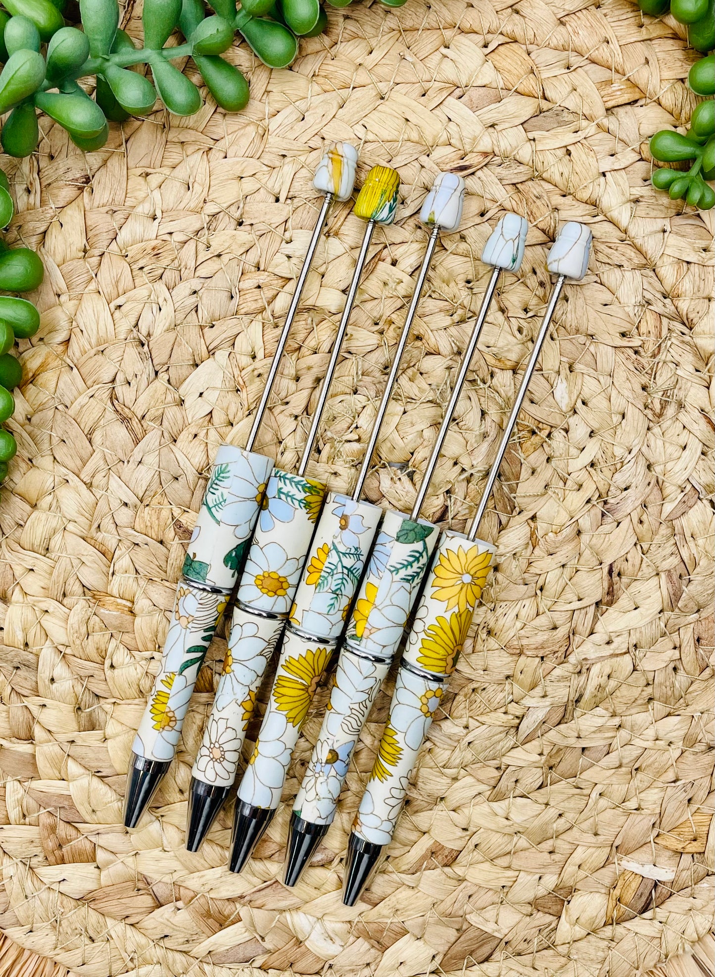 Boho Daisy Printed Plastic Beadable Pen
