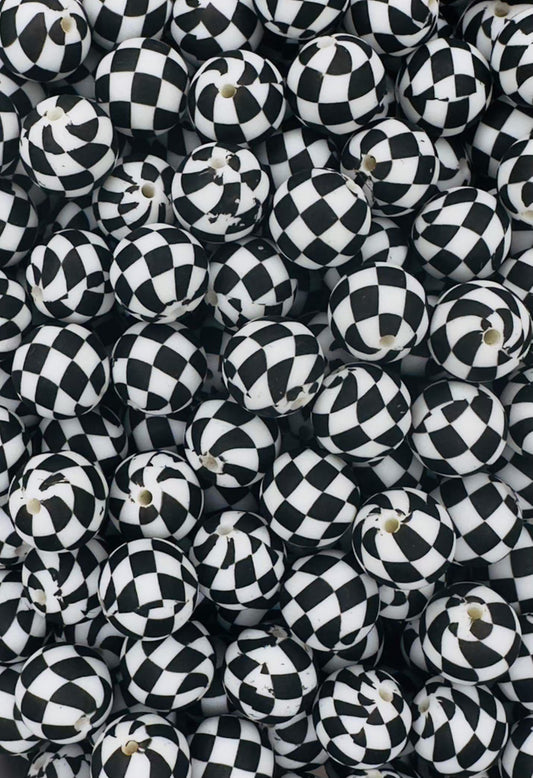 Black Checkered (Boss Babe) Printed 15mm Bead
