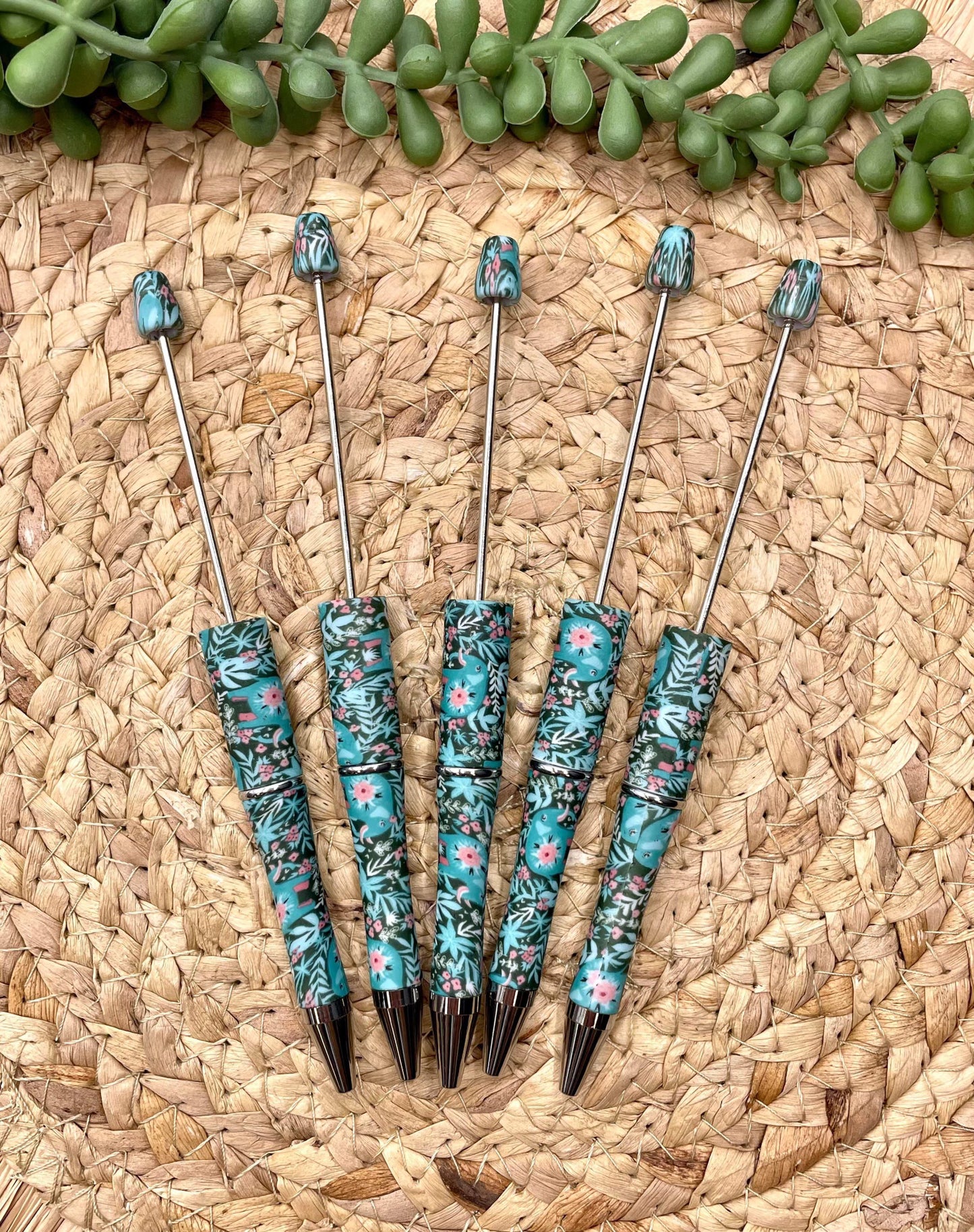 Floral Elephant Plastic Printed Beadable Pen
