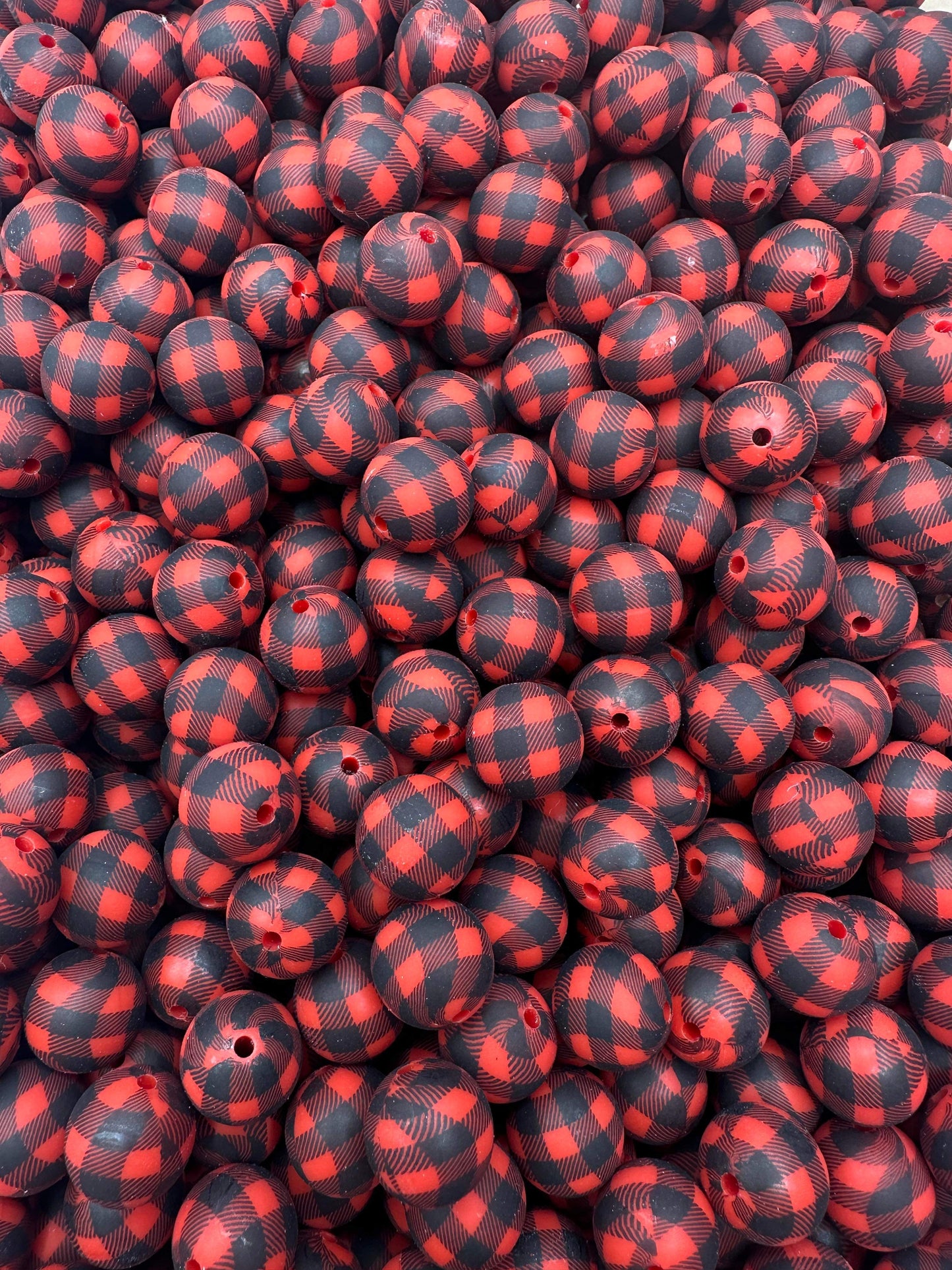 Red Buffalo Plaid Printed 15mm Beads