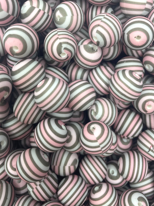 CTS Creation: Blush Boho Stripes Printed 15mm Bead