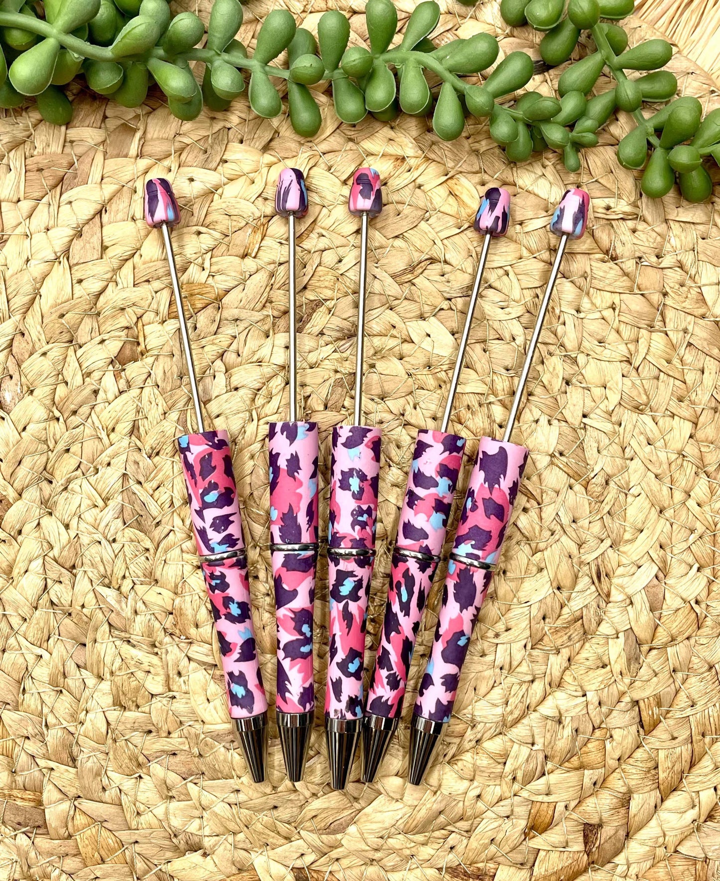 Pink Cheetah Plastic Printed Beadable Pen