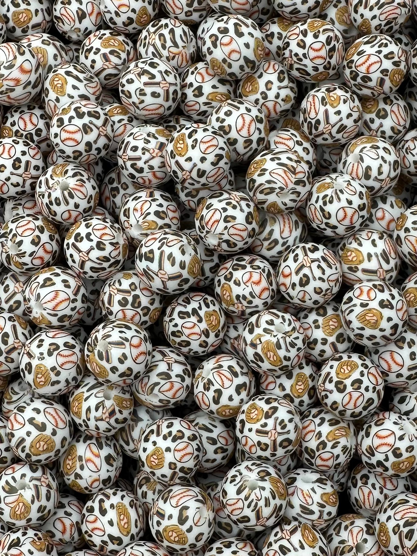 Baseball Leopard Printed 15mm Bead