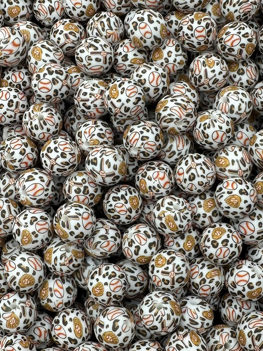 Baseball Leopard Printed 15mm Bead