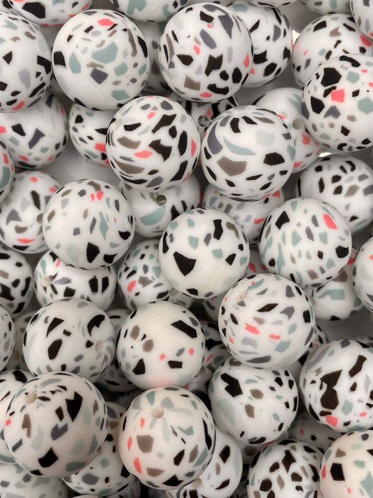 White Terrazzo Printed 19mm Printed Bead