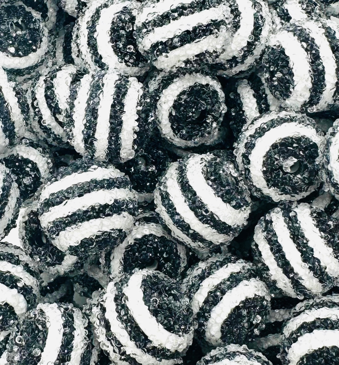 Black Striped Sugar 20mm Acrylic Bead