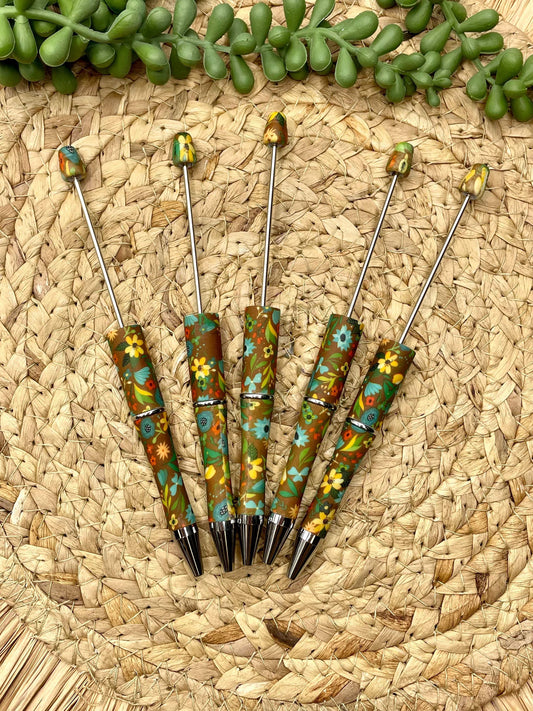 That 70's Floral Plastic Printed Beadable Pen
