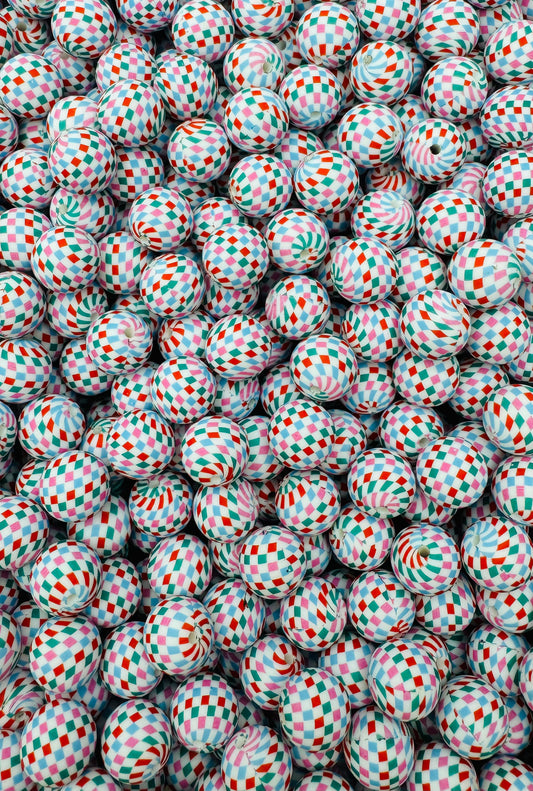 Purple/Blue Holiday Checkered Charm 15mm Bead