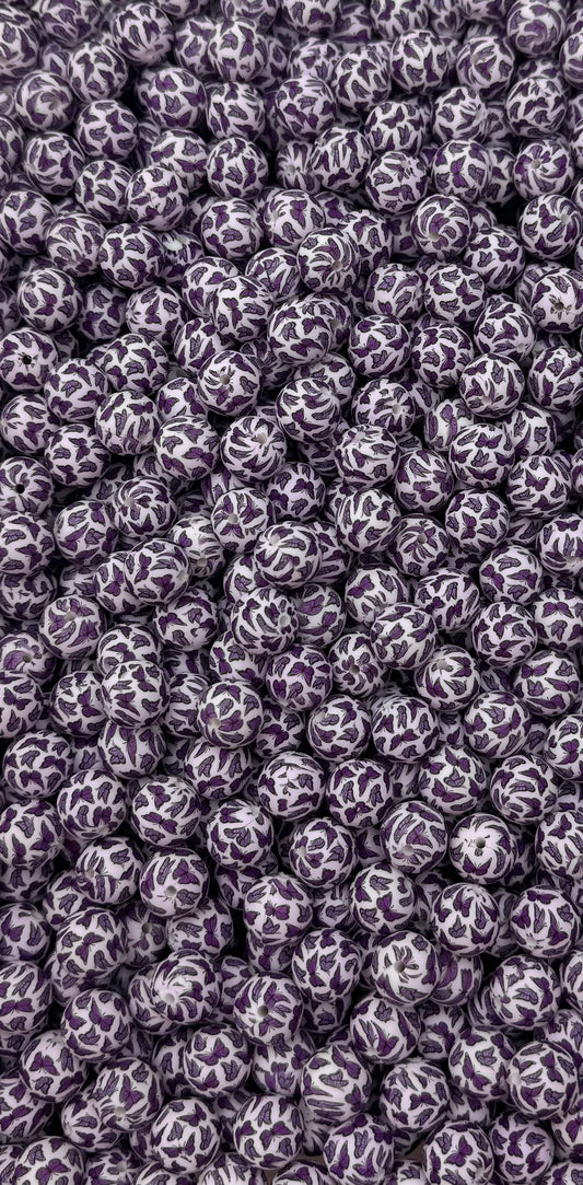 CTS Creation: Purple Butterfly Kisses Printed 15mm Bead