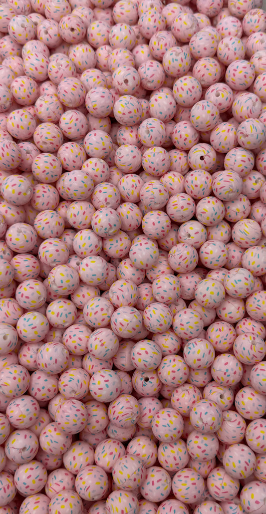 CTS Creation: Pink Sprinkle Party Printed 15mm Bead