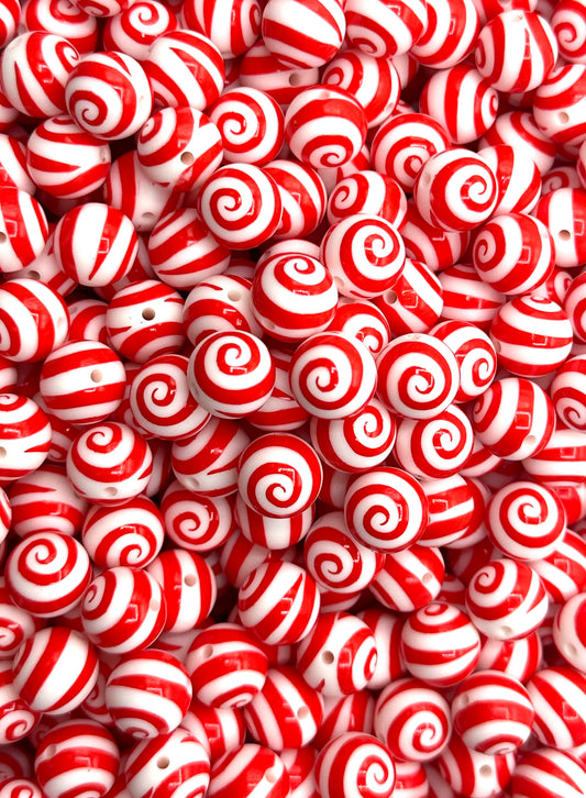 Red We're All Mad Here Printed 15mm Bead