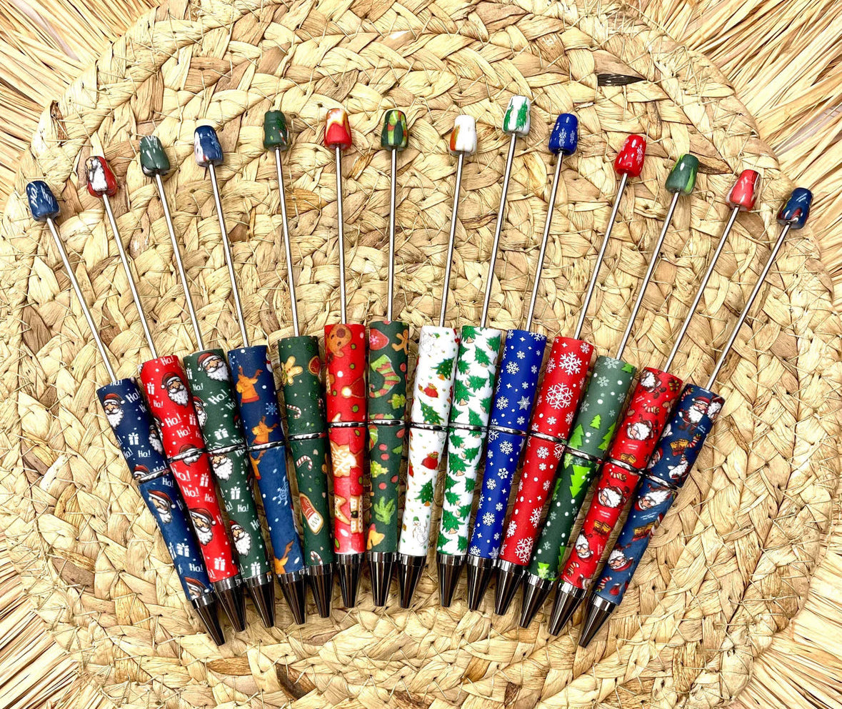 **14 Pack** Holiday Printed Beadable Pen Pack