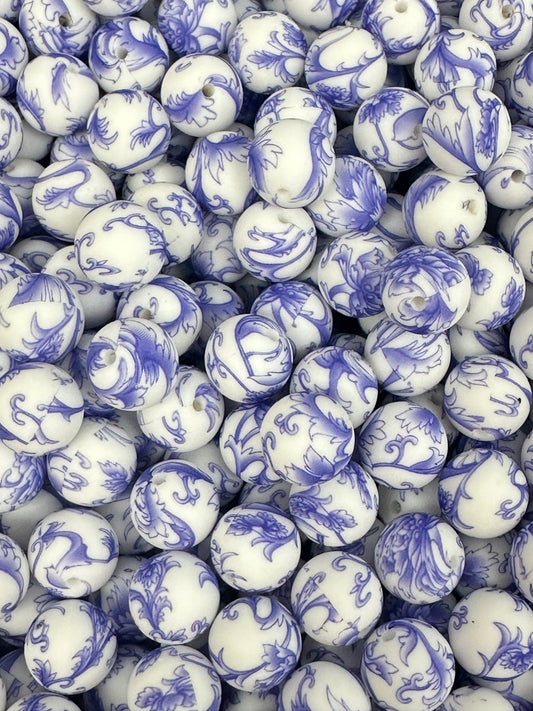 Perle imprimée en porcelaine fine de grand-mère de 15 mm