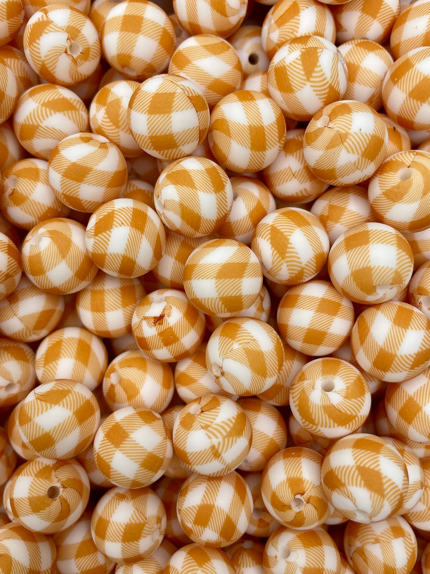 Burnt Orange Buffalo Plaid Printed 15mm Beads