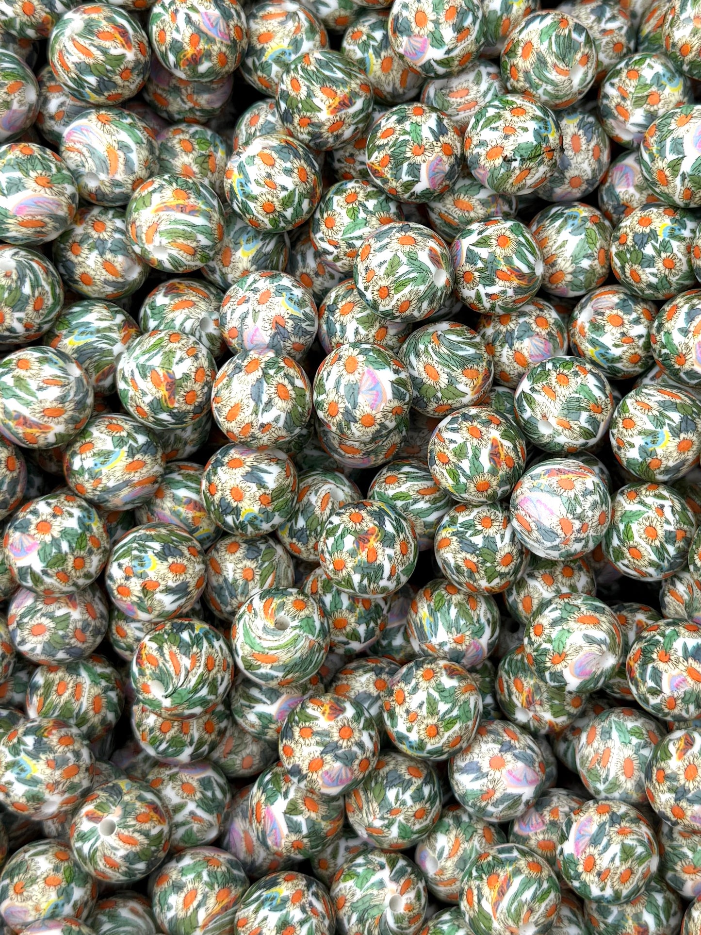 Sunpetal Garden Printed 15mm Bead