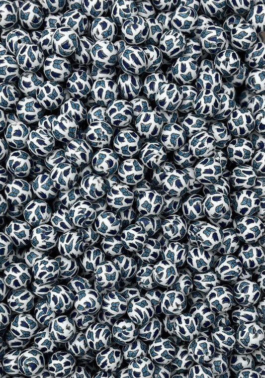 CTS Creation: Blue Butterfly Kisses Printed 15mm Bead