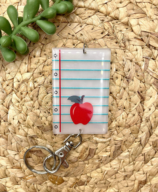 School Notebook Arcylic Key Tag