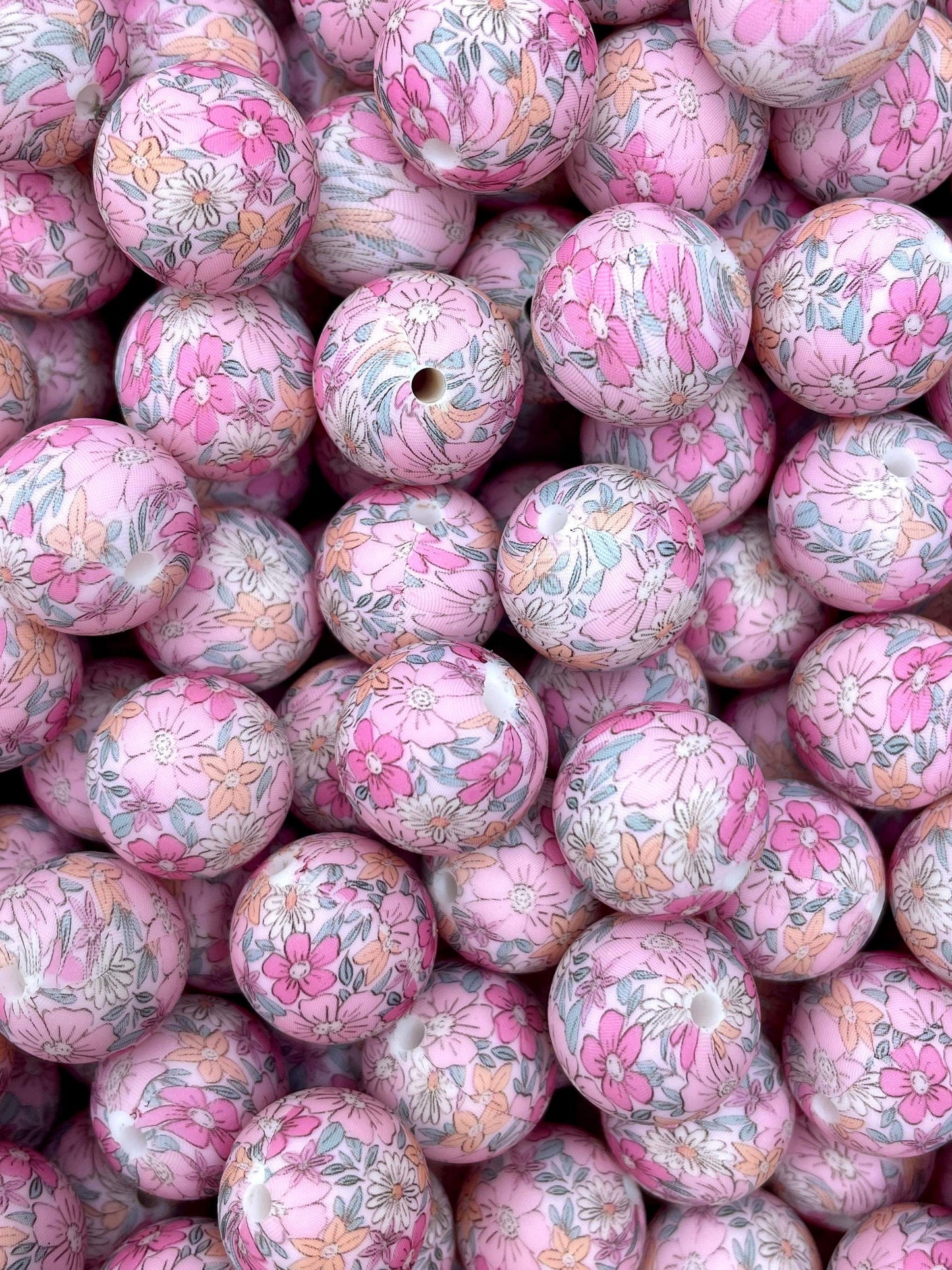Petal me Pink Printed 15mm Bead