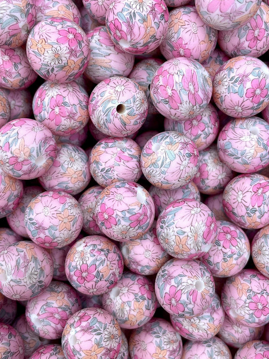 Petal me Pink Printed 15mm Bead