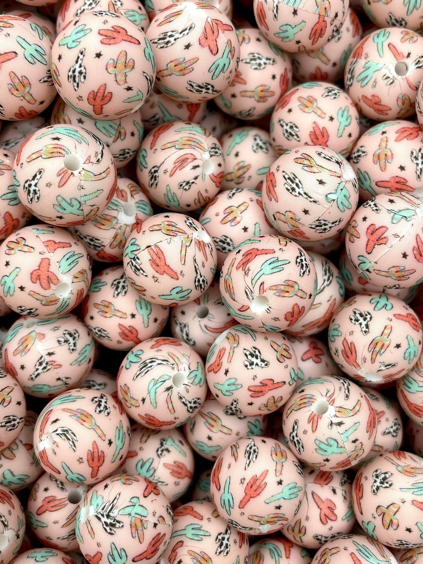 Prickled Pink Printed 15mm Bead