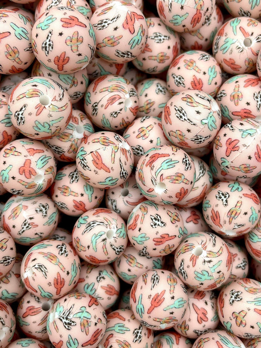 Prickled Pink Printed 15mm Bead