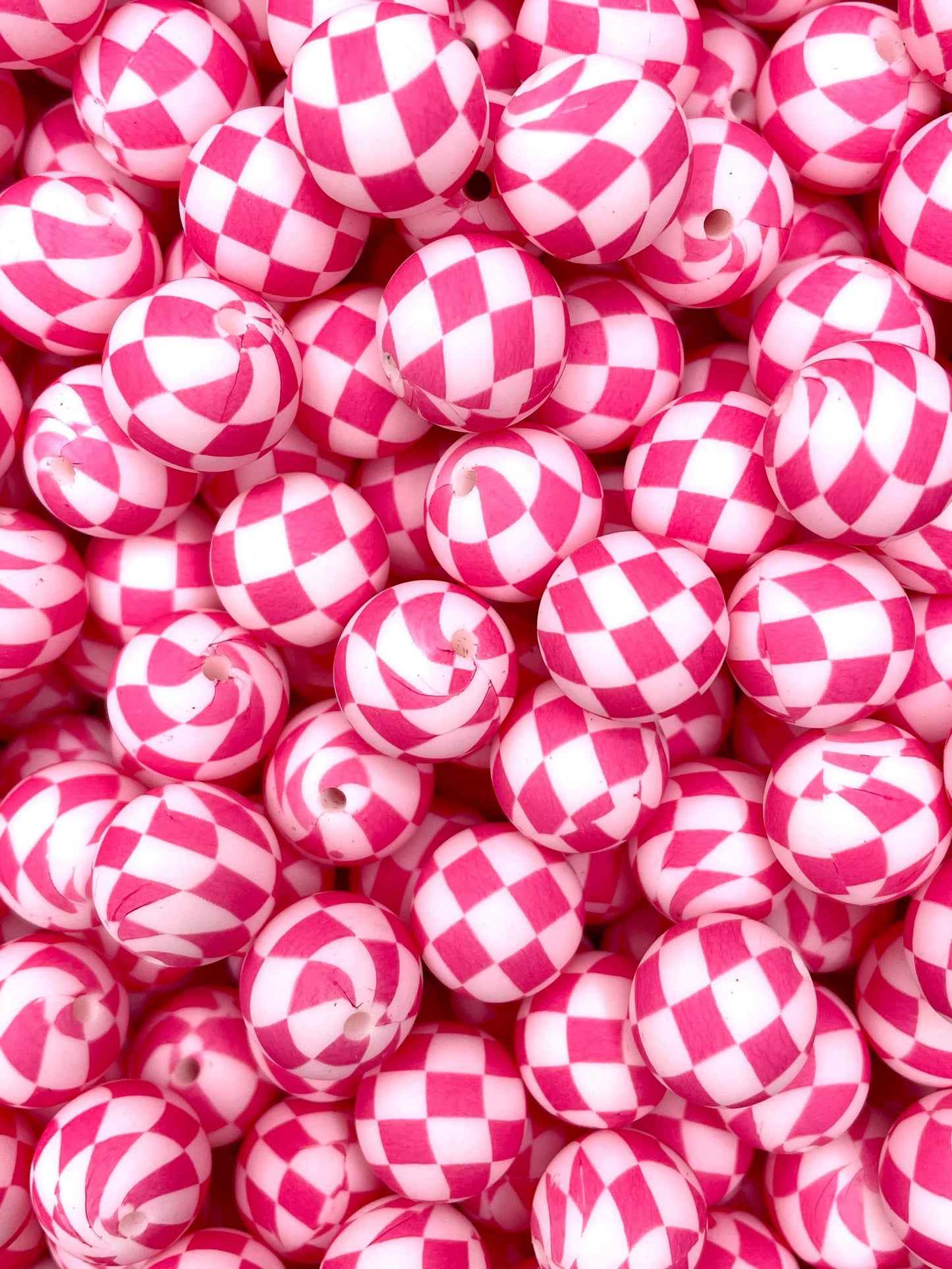 Pink Checkered (Boss Babe) Printed 15mm Bead