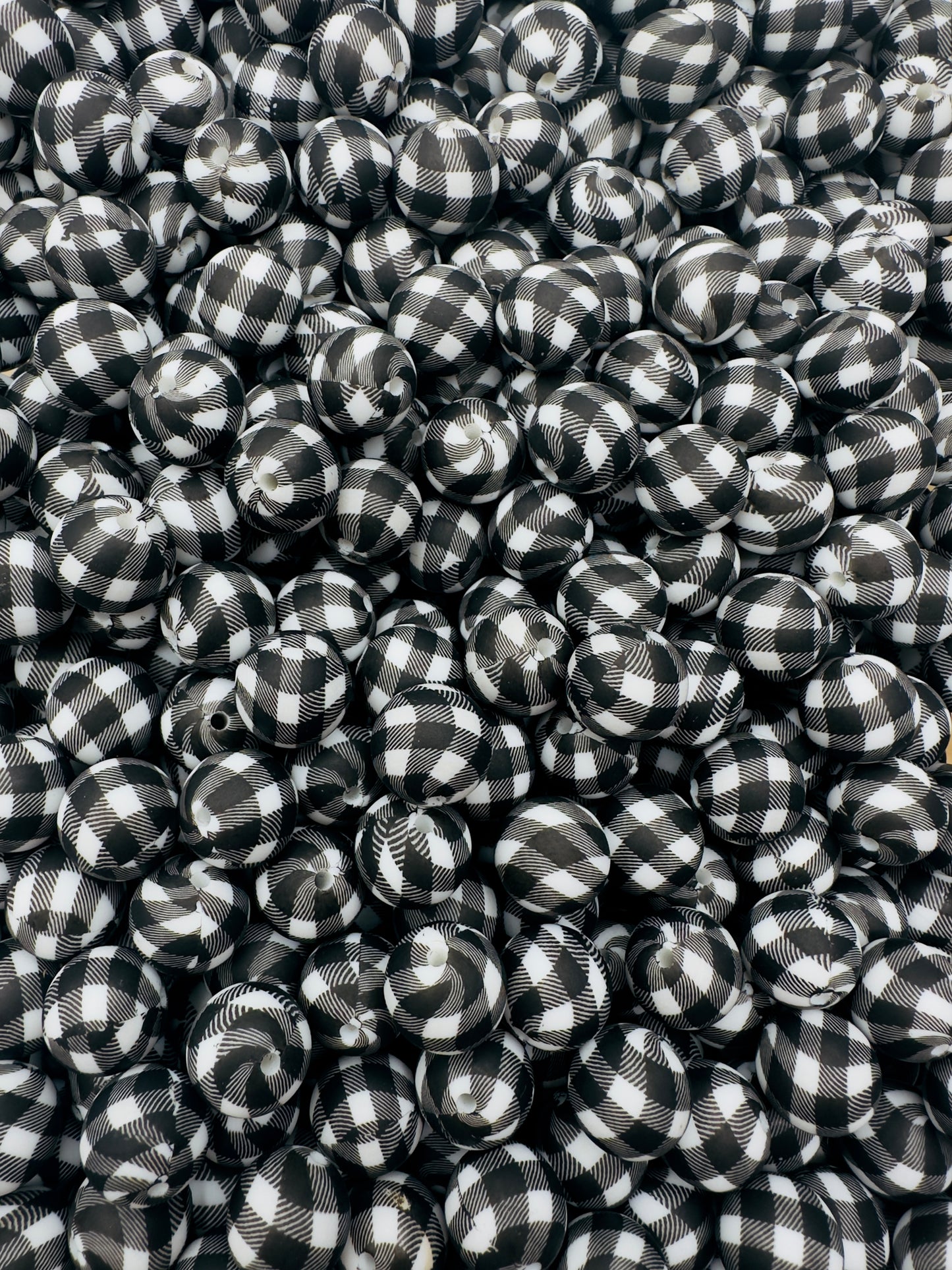 White Buffalo Plaid Printed 15mm Beads