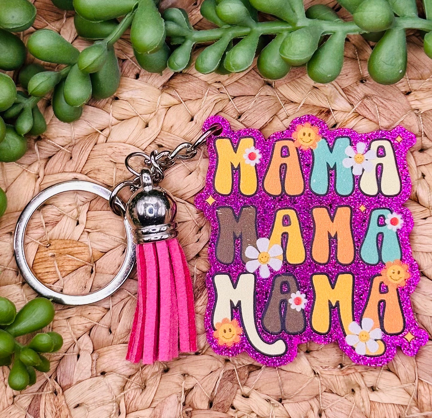 Porte-clés en acrylique « Rétro Mama Flower »