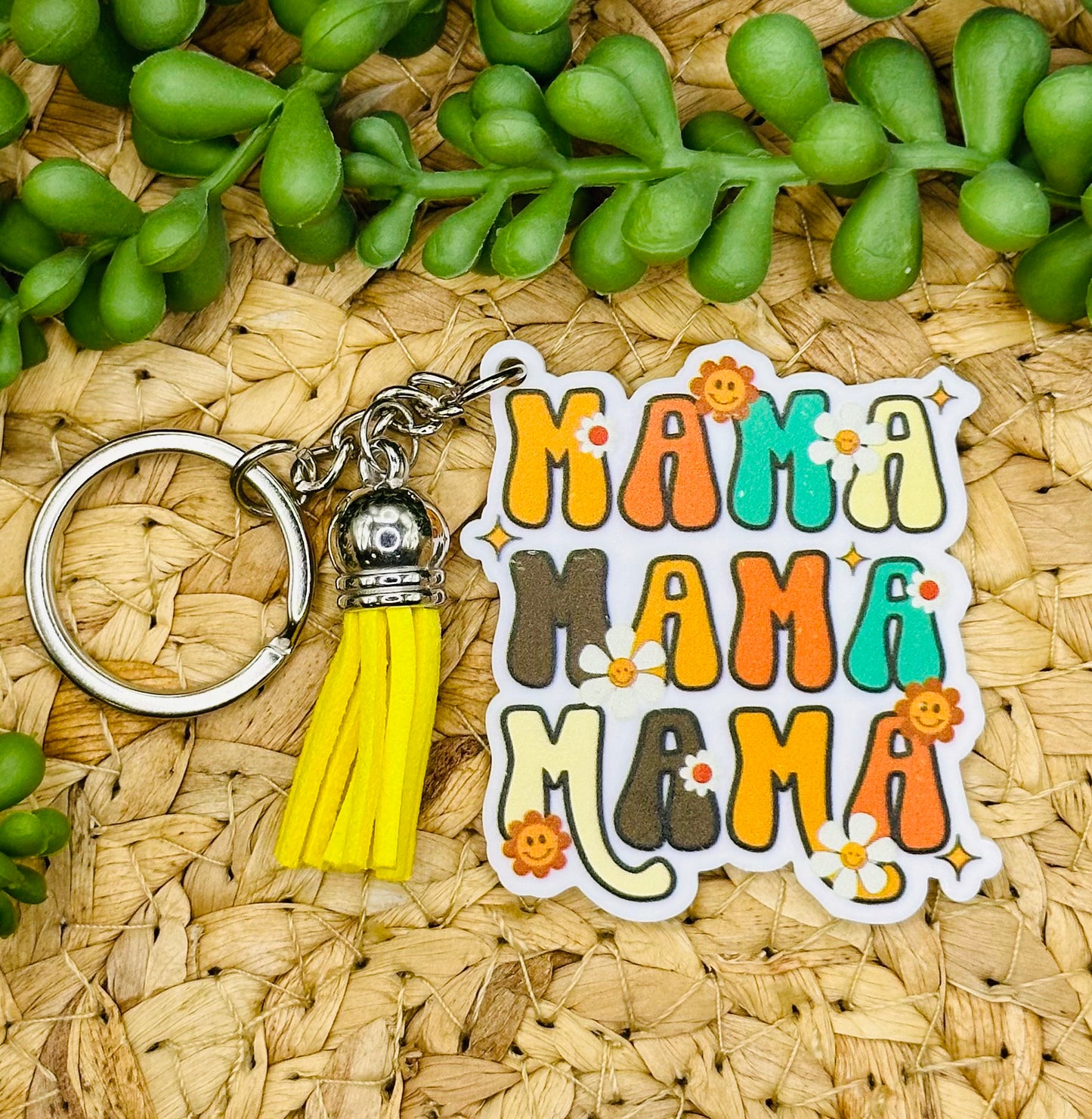 Porte-clés en acrylique « Rétro Mama Flower »