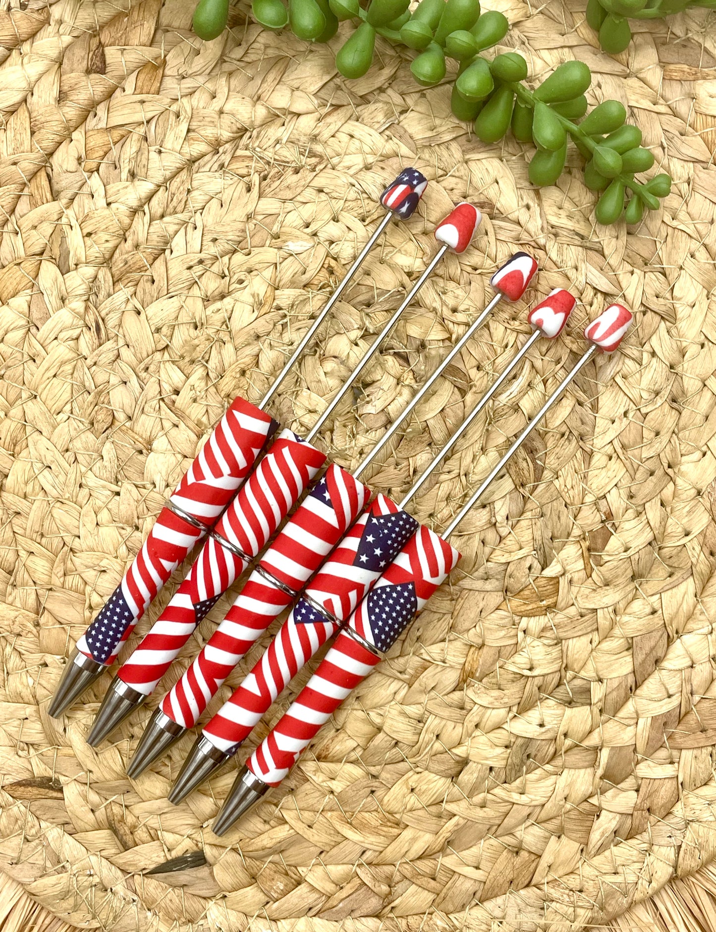 American Flag Printed Plastic Beadable Pen
