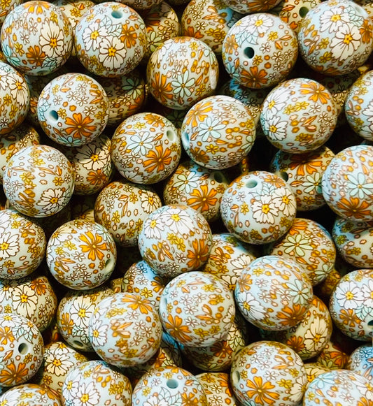 Blue Floral Daisy (Boss Babe) Printed 15mm Bead