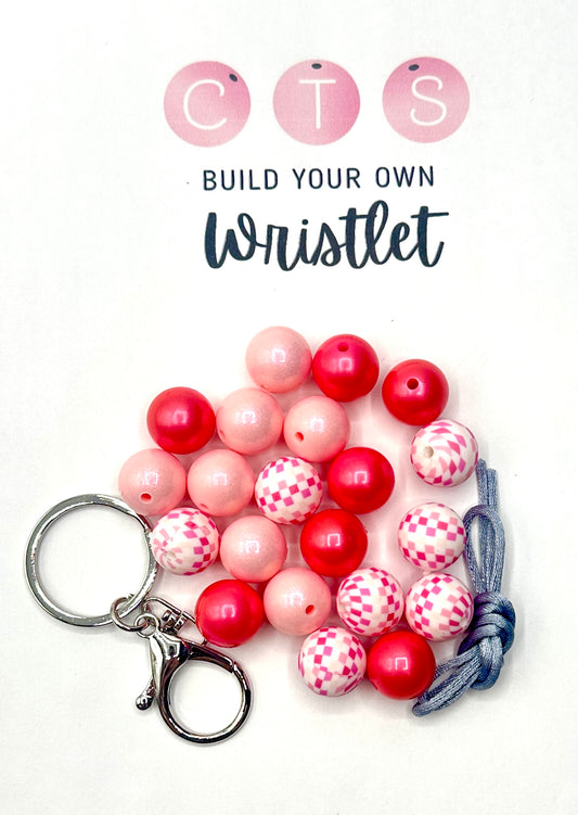 Pink Checkered Charm Wristlet Kit