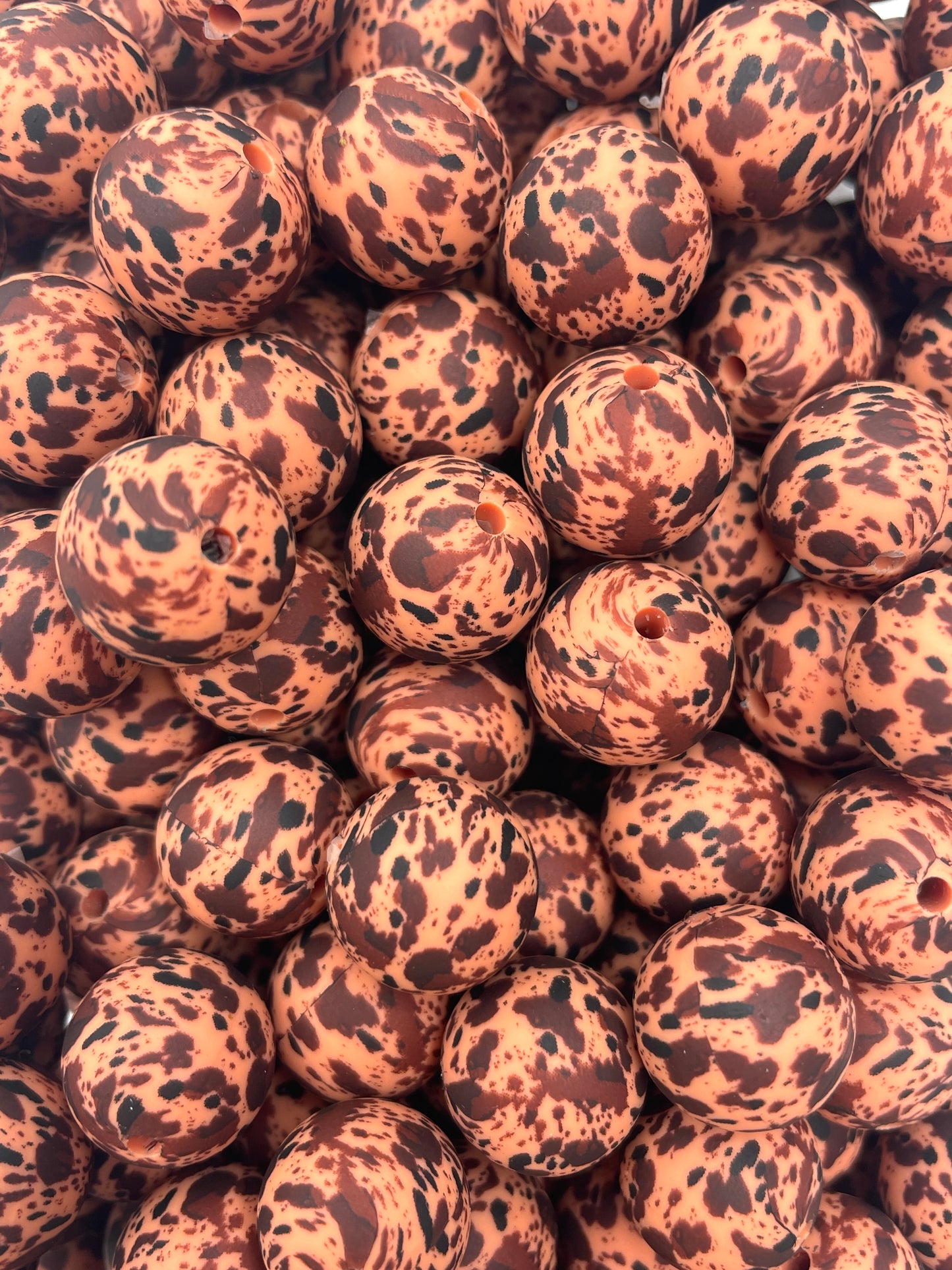 Création CTS : Perle de 15 mm imprimée vache marron melon brandi