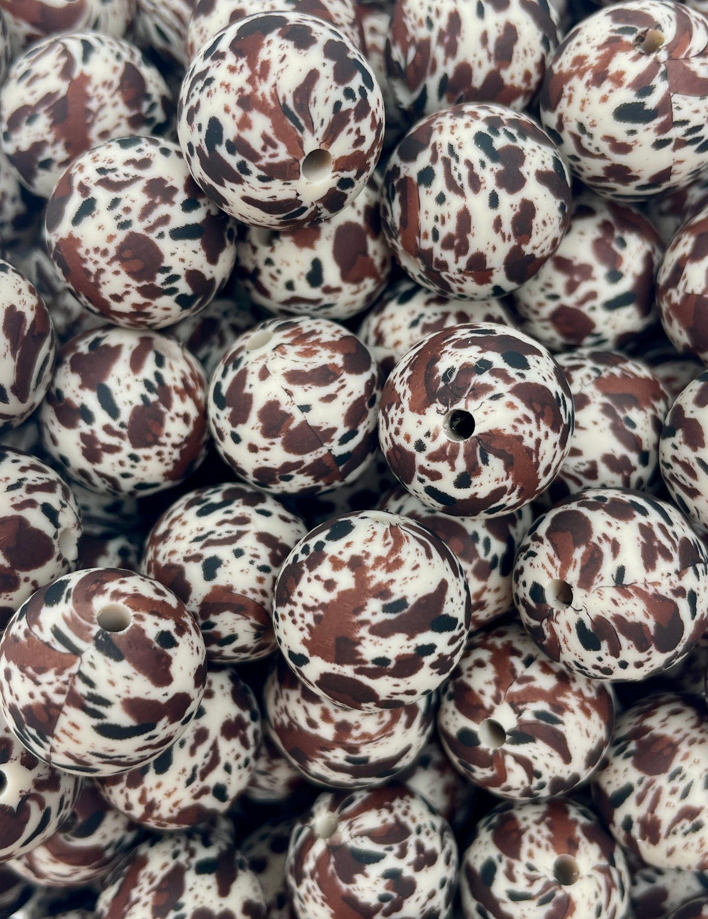 Création CTS : Perle de 15 mm imprimée vache marron sauge argentée