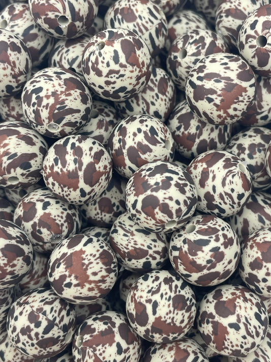 CTS Creation: Doeskin Brown Cow Printed 15mm Bead