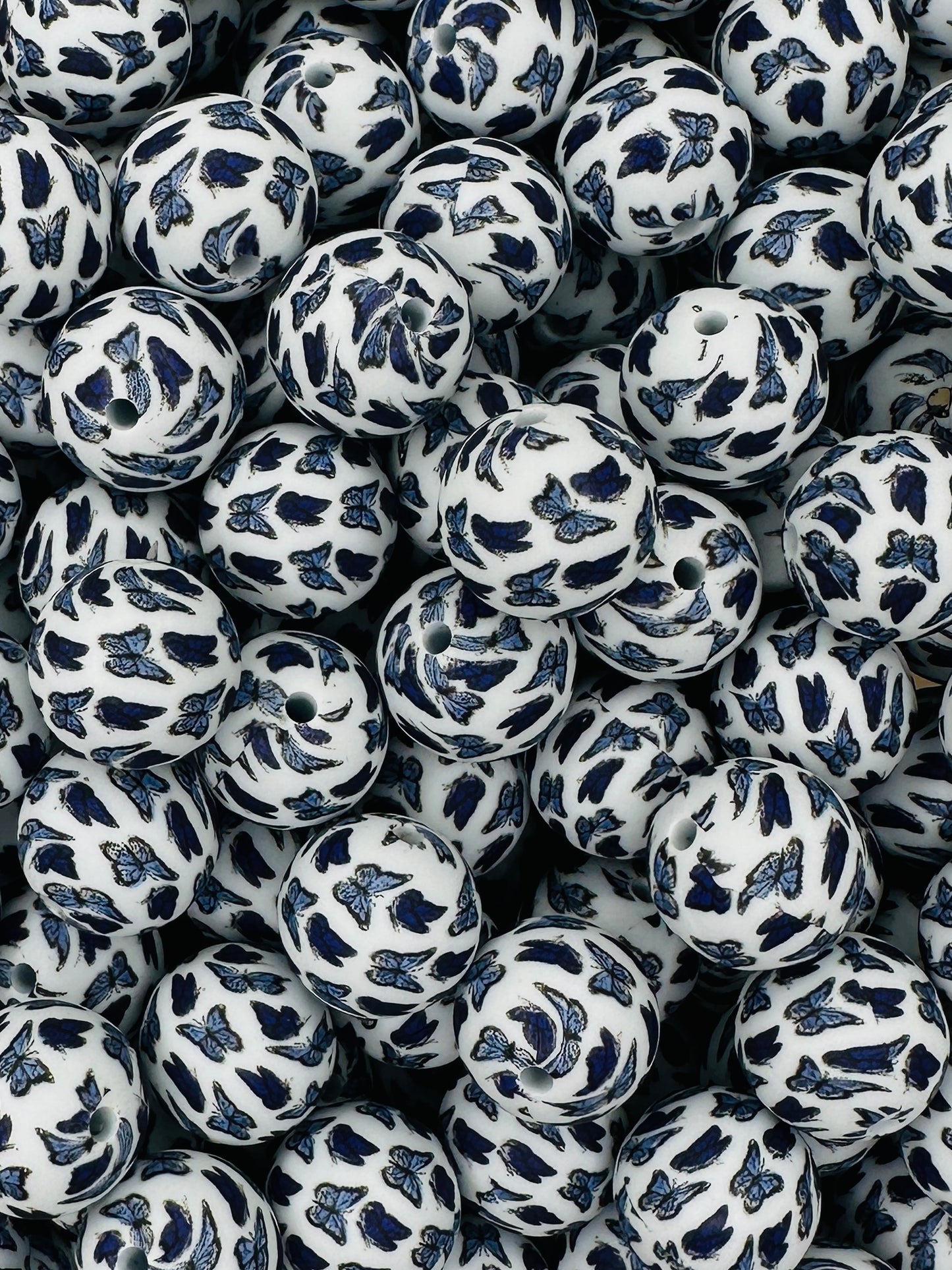 Blue Butterfly Kisses Printed 15mm Bead