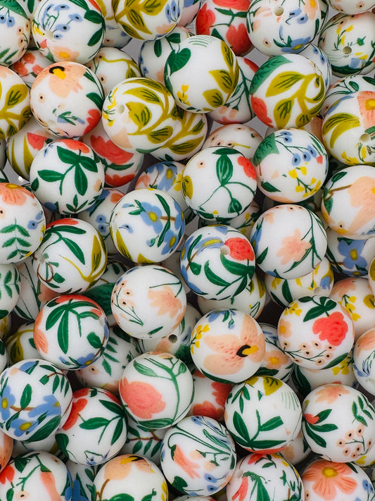 Springtime Floral Printed 19mm Printed Bead