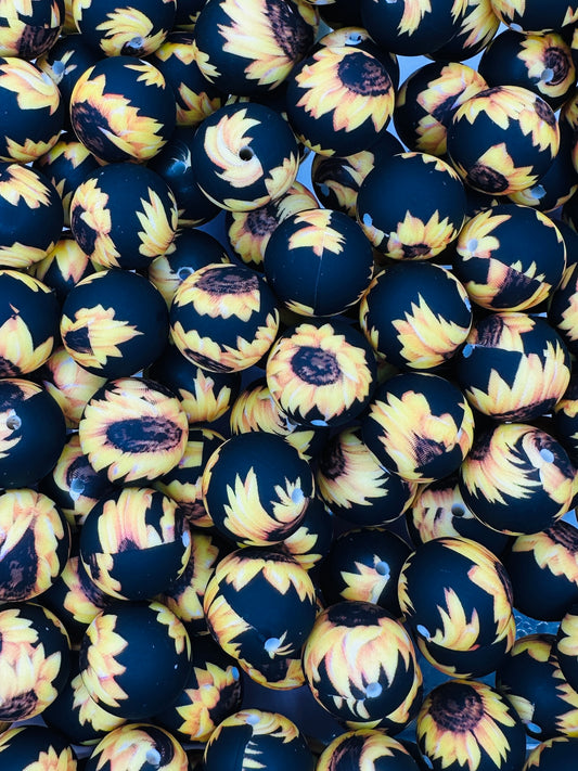 Perle imprimée tournesol de 19 mm