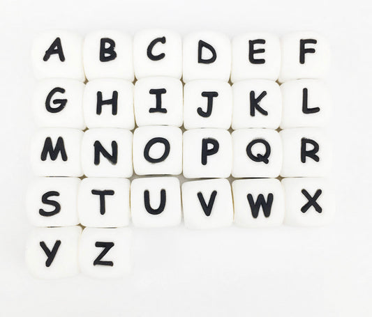 White VERTICAL Hole 12mm Letter Beads