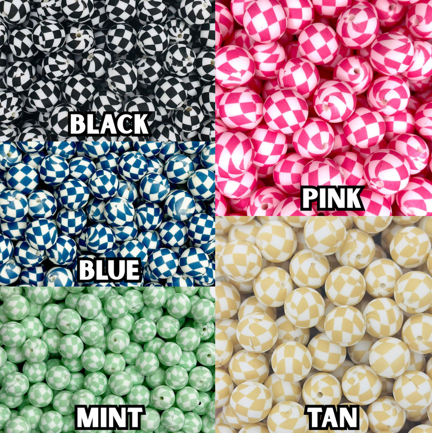 Mint Checkered (Boss Babe) Printed 15mm Bead