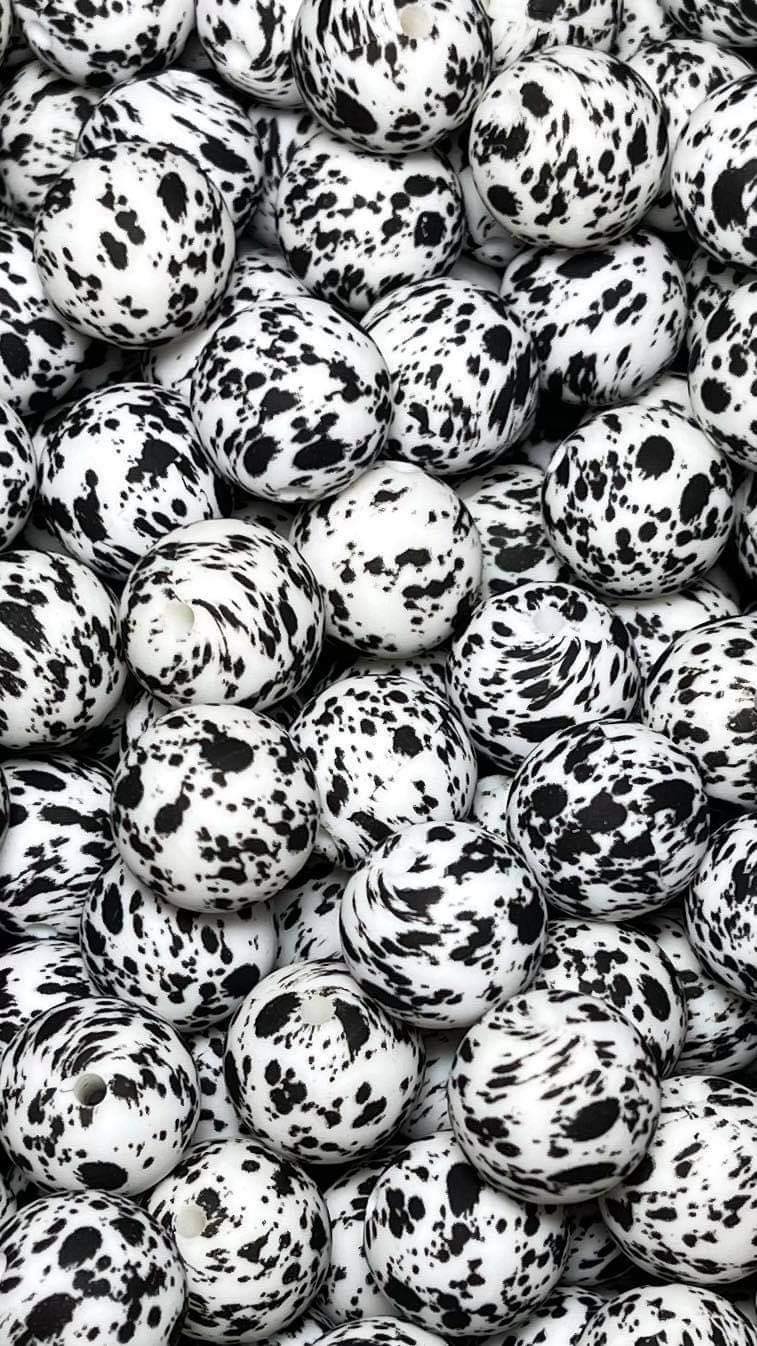 Perle de 15 mm imprimée éclaboussures noires