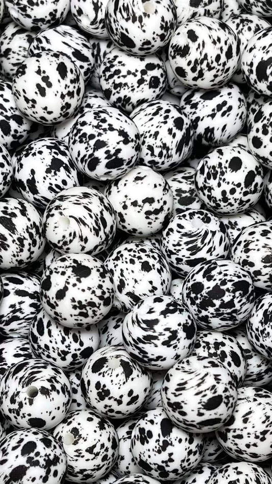 Perle de 15 mm imprimée éclaboussures noires