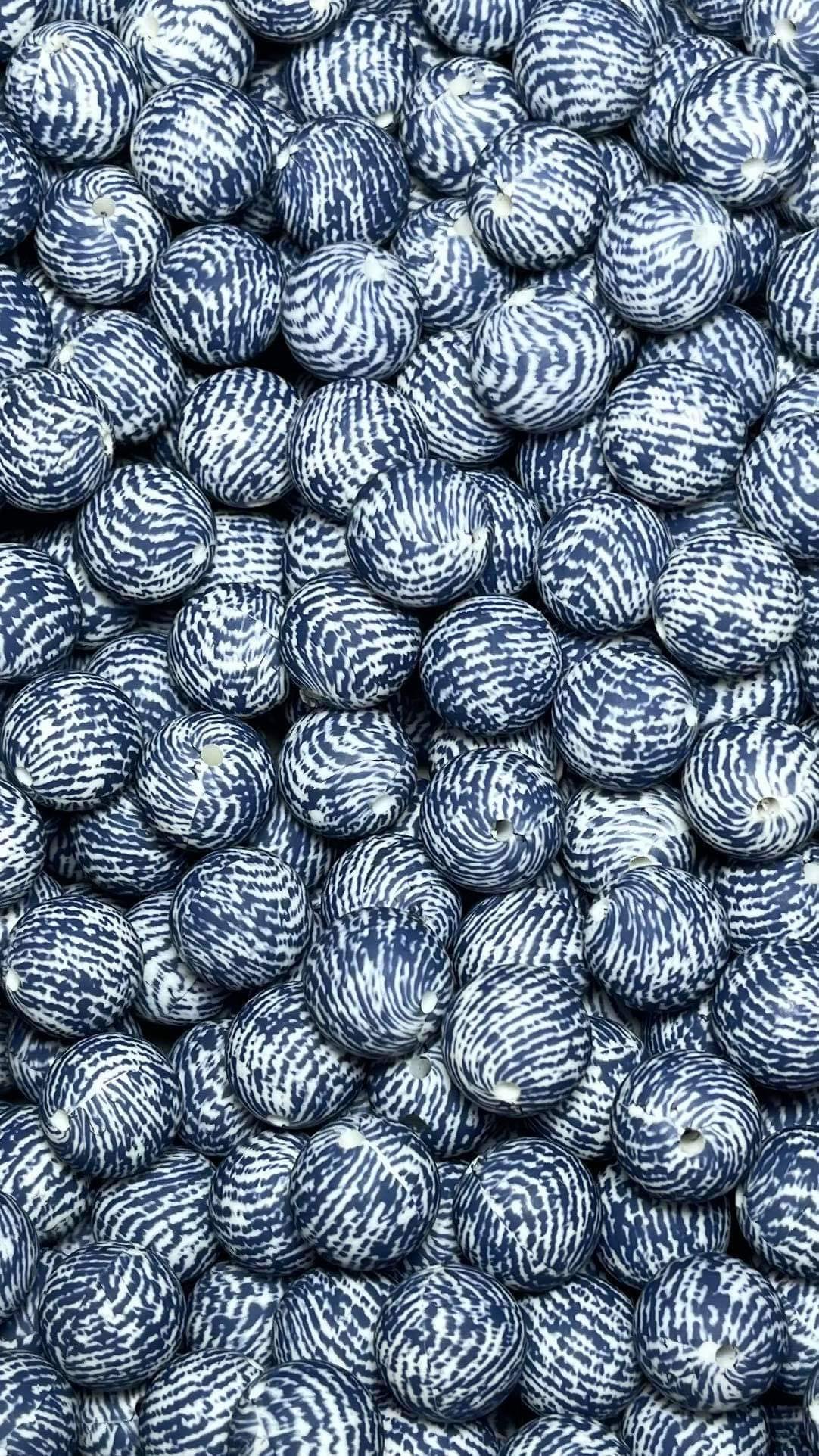 Perle imprimée bleue de 15 mm