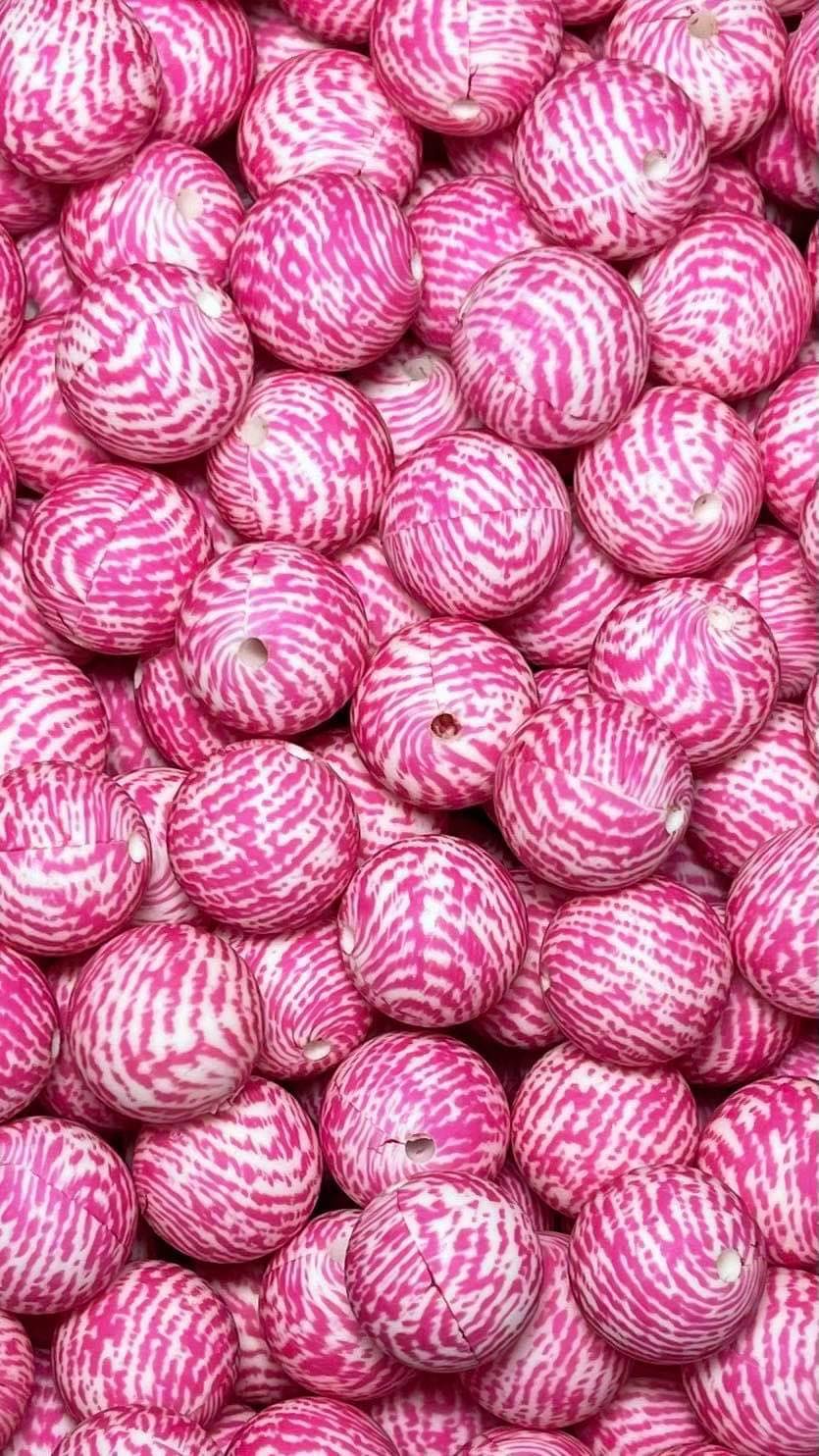 ***Discontinued*** Pink Fingerprint Printed 15mm Bead