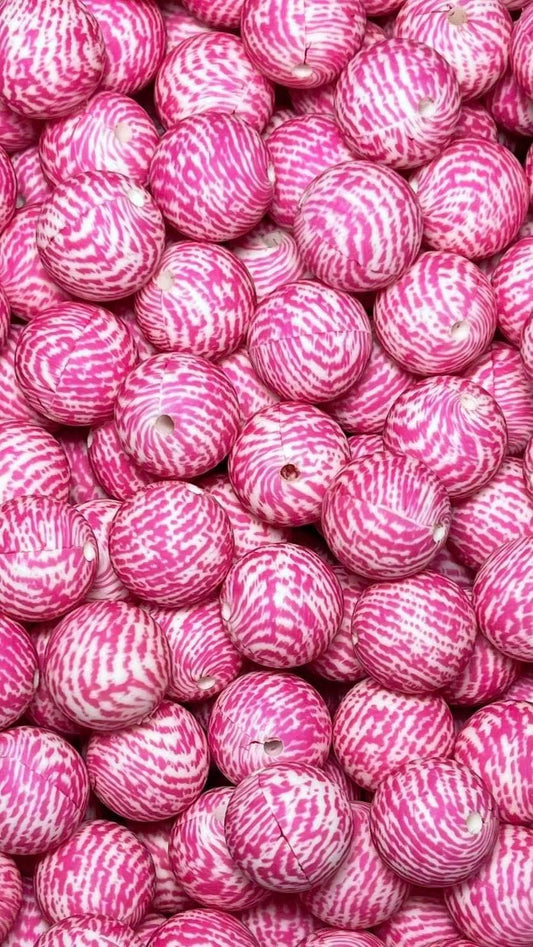 ***Discontinued*** Pink Fingerprint Printed 15mm Bead
