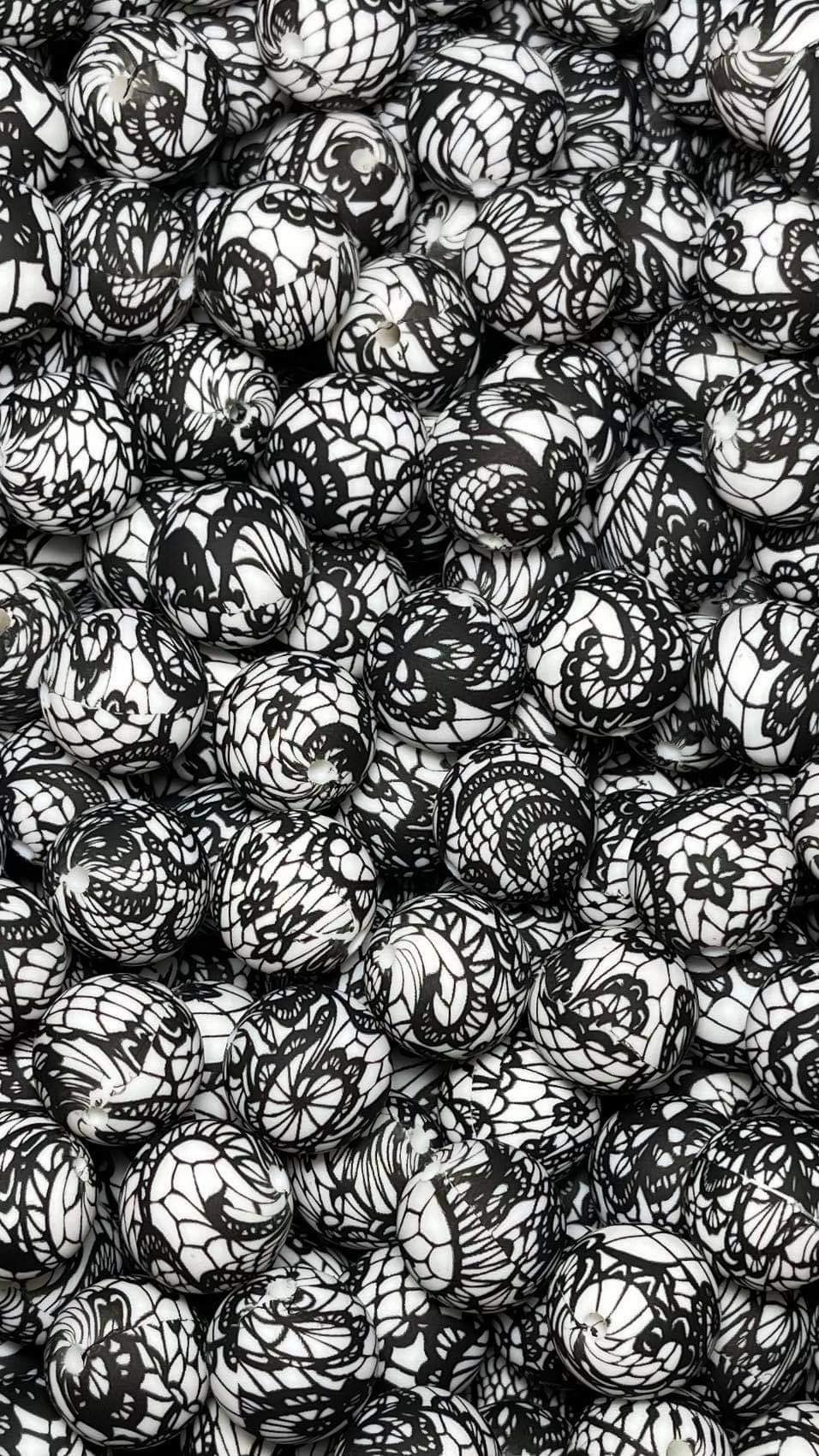 Black Lace Printed 15mm Bead