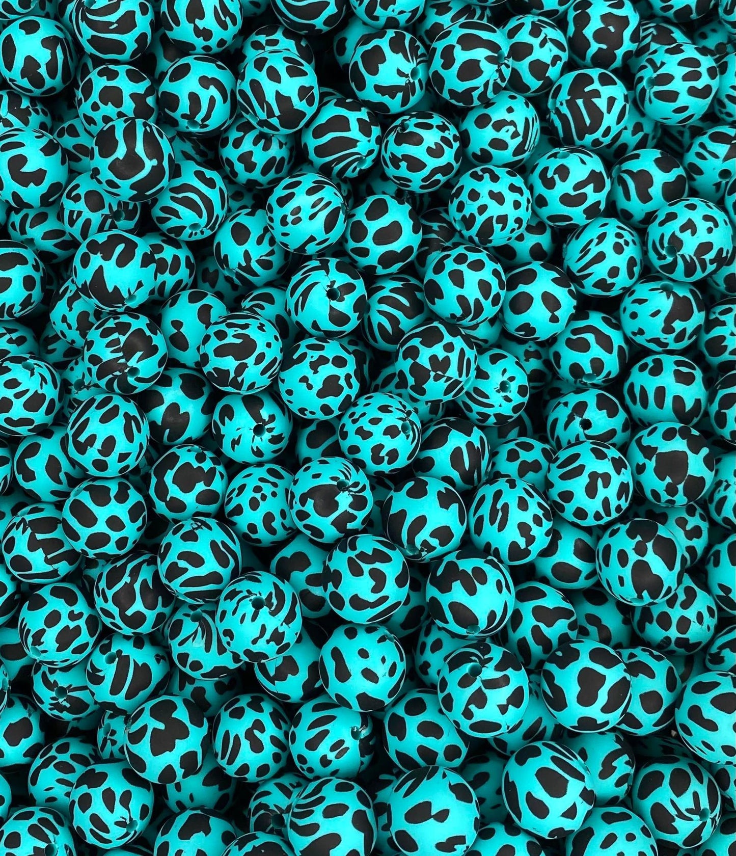 Turquoise Black Cow Printed 15mm Beads