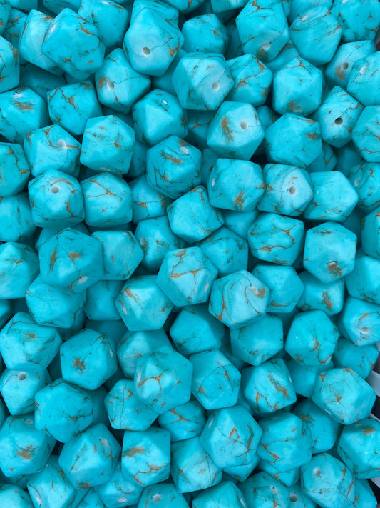 Création CTS : Pierre Turquoise Imprimée Hexagone 14mm