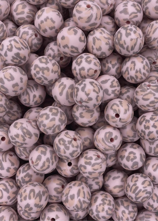 Peachy Pink Leopard Printed 15mm Bead