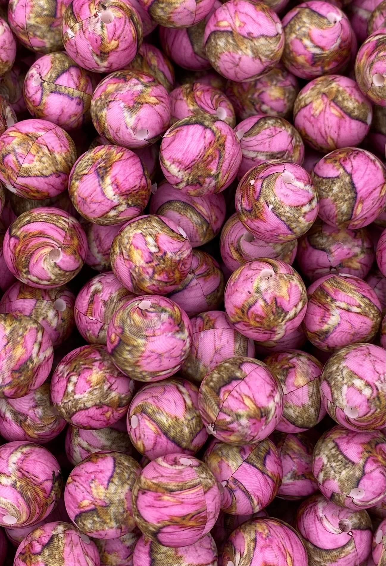 CTS Creation: Pink Classic Camouflage 15mm Printed Bead